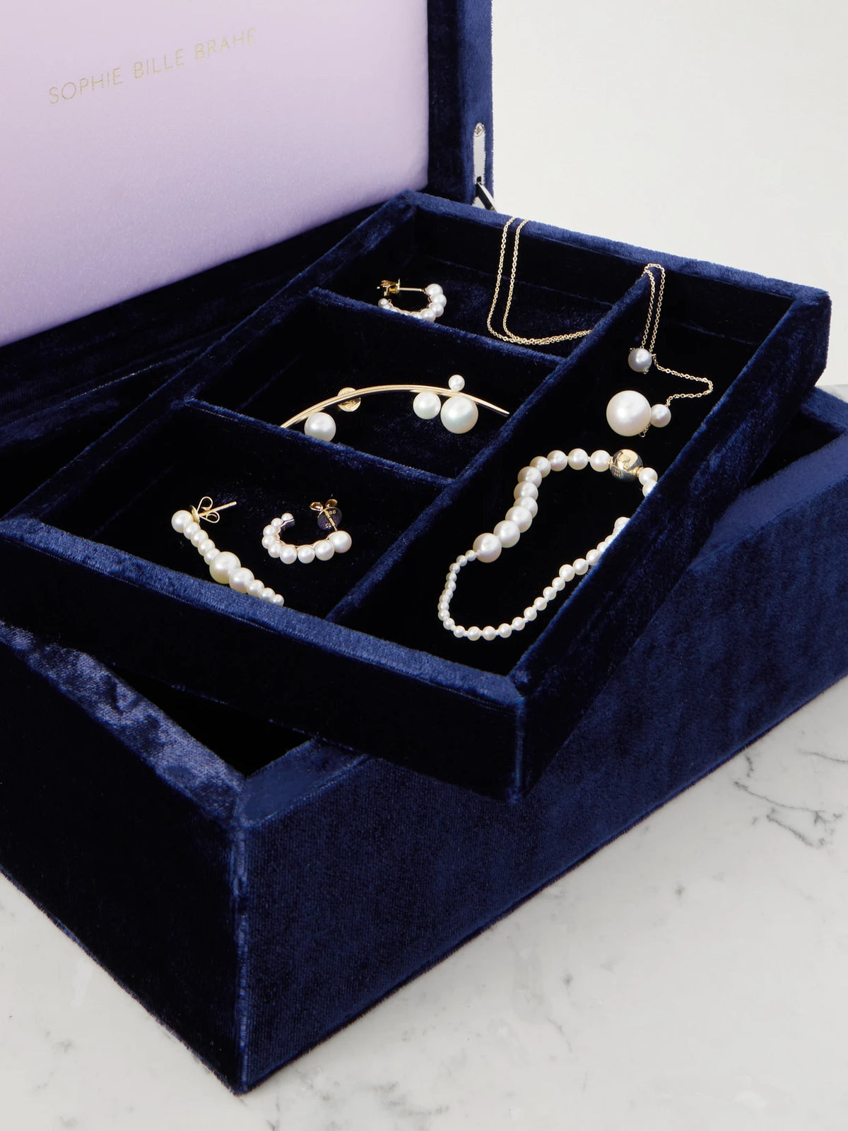 Image of Decor. Product name - Trésor Grande Velvet Jewelry Box in Blue colour by brand - Sophie Bille Brahe