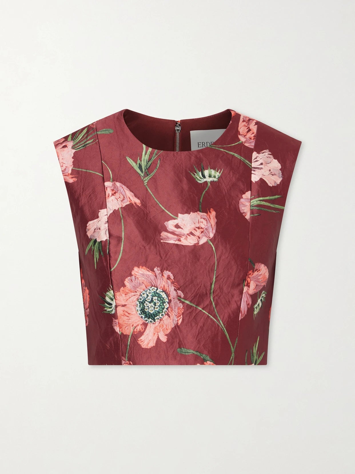 Floral-print Crinkled Satin Cropped Top