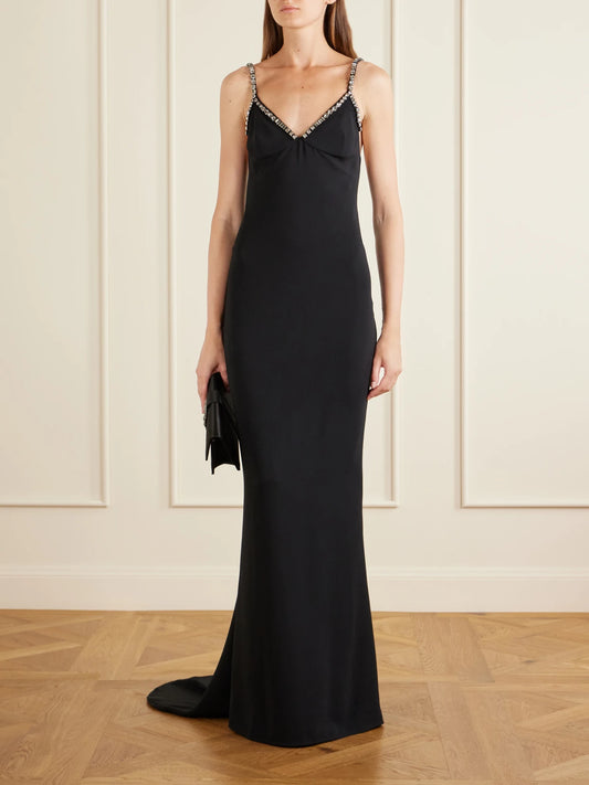 Image of Dresses. Product name - Embellished Crepe Gown in Black colour by brand - Stella McCartney