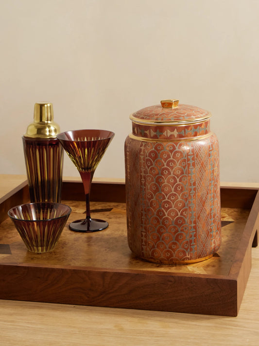 Image of Decor. Product name - Ashanti Large Gold-plated Earthenware Canister in Red colour by brand - L'Objet