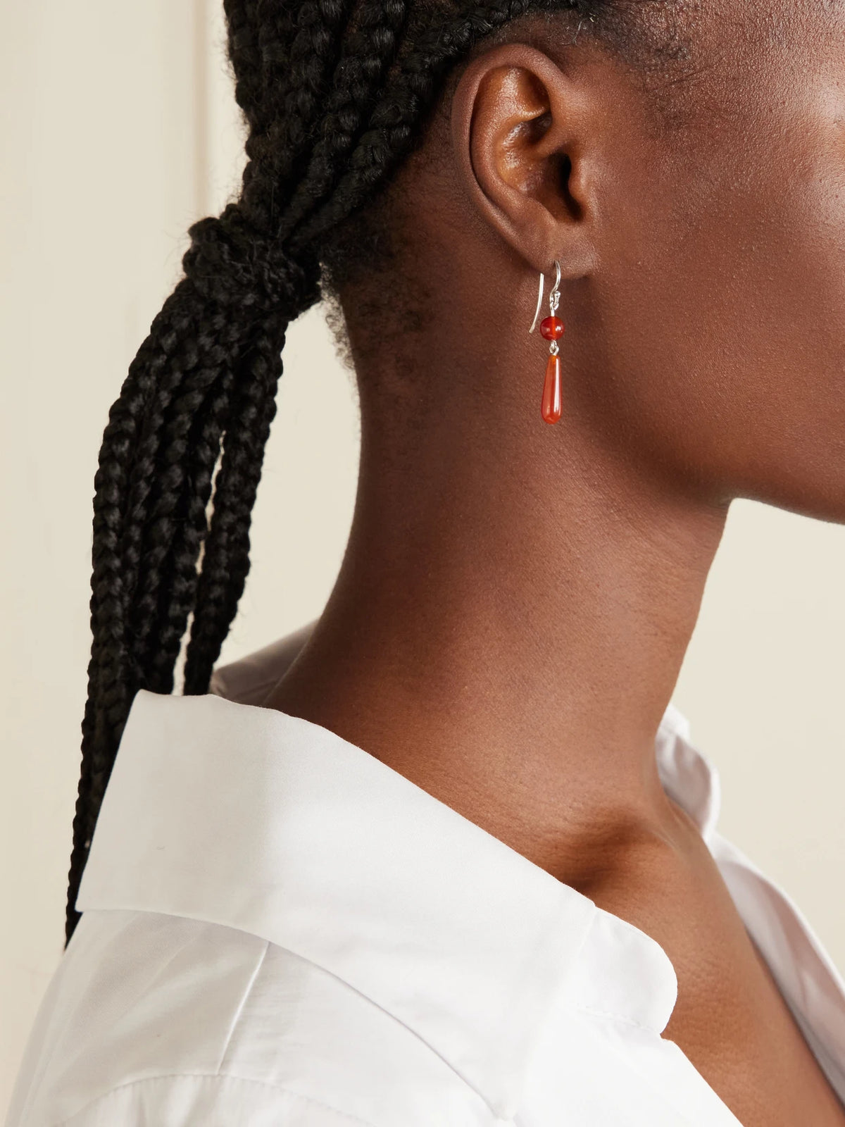 Image of Earrings. Product name - Tiny Isadore Silver And Carnelian Earrings in Red colour by brand - Sophie Buhai