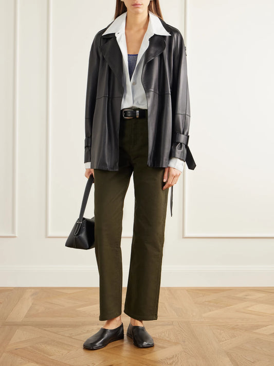 Image of Jeans. Product name - Plein Mid-rise Straight-leg Jeans in Army green colour by brand - B SIDES