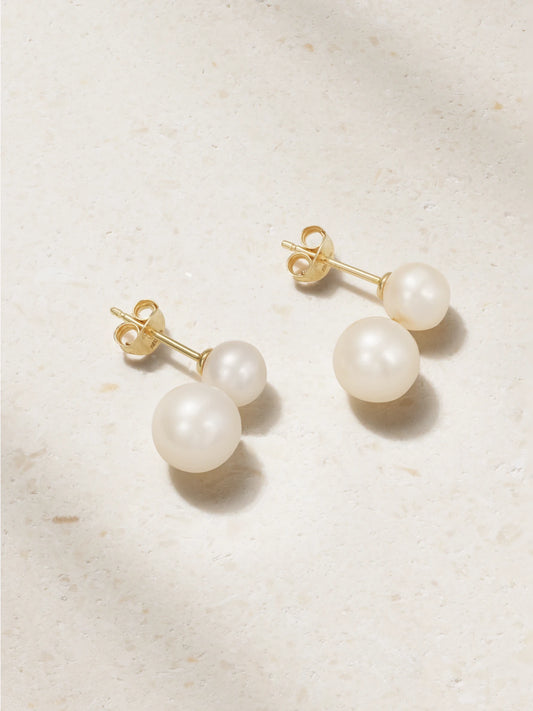 Duo 14-karat Gold Pearl Earrings