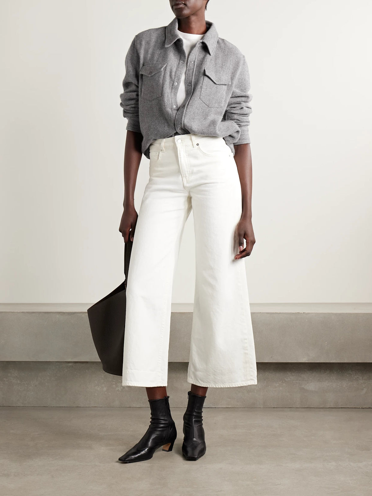 Image of a model wearing Tops. Product name - Cashmere Shirt in Gray colour by brand - God's True Cashmere