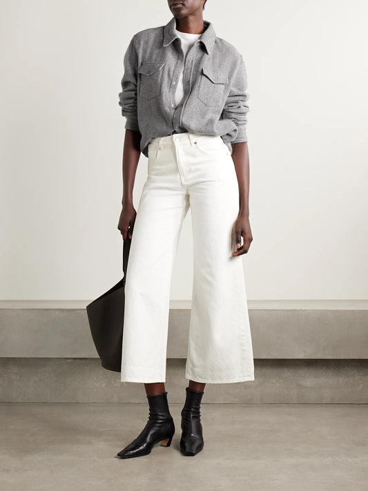 Image of a model wearing Tops. Product name - Cashmere Shirt in Gray colour by brand - God's True Cashmere