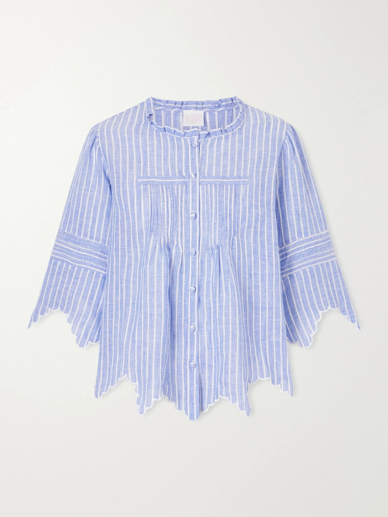 Matilde Scalloped Shirred Striped Linen Shirt