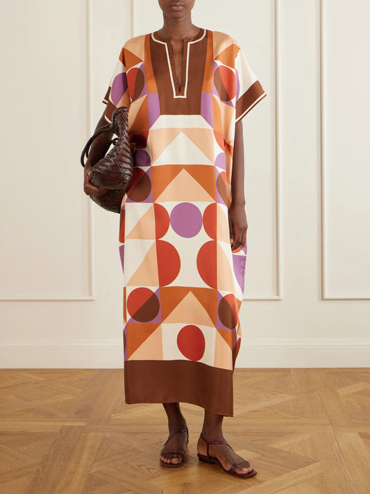 Image of Dresses. Product name - Marisa Silk-twill Kaftan in Multi colour by brand - Eres
