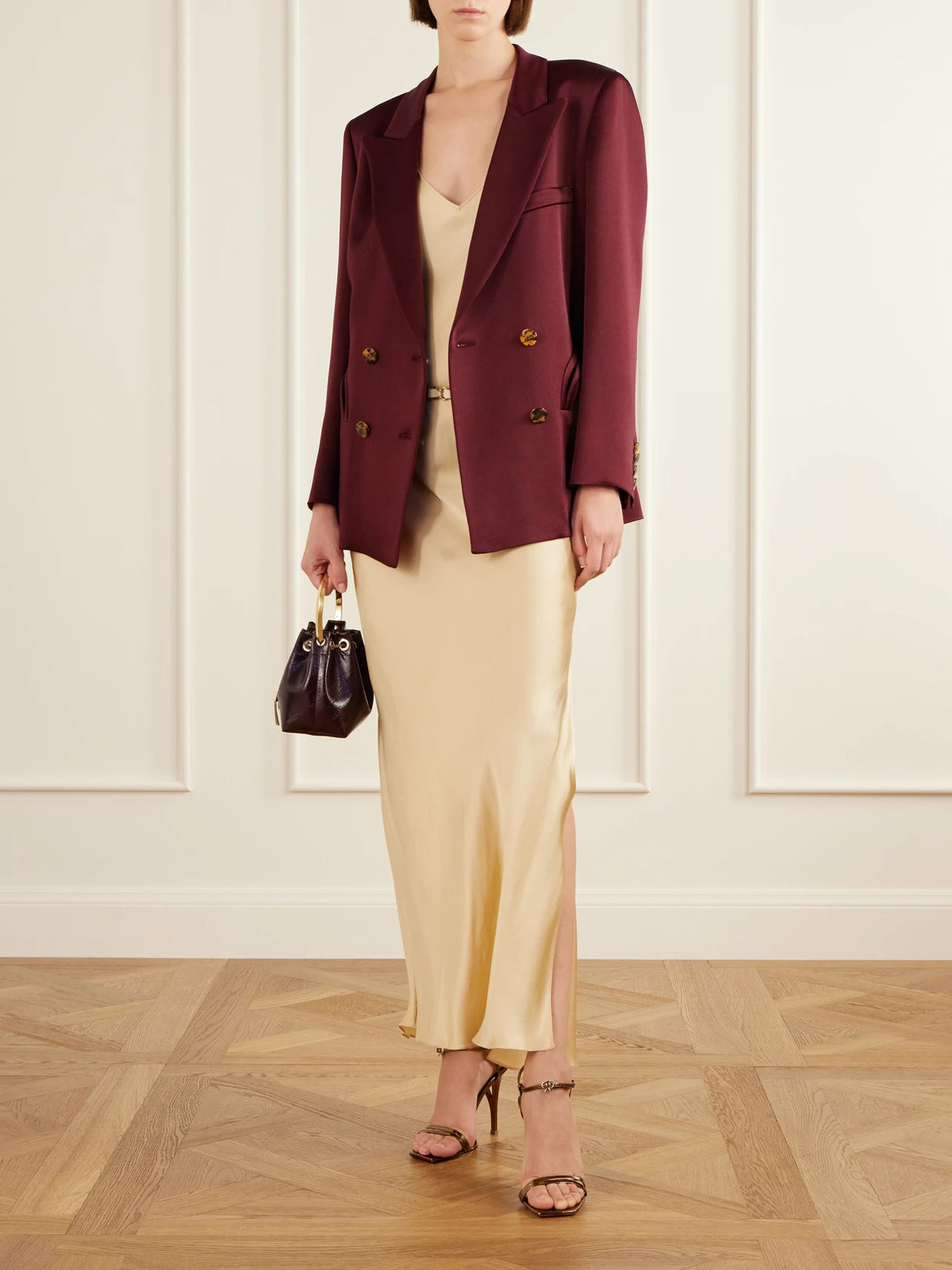 Image of Coats & Jackets. Product name - Everynight Double-breasted Blazer in Burgundy colour by brand - BLAZÉ Milano
