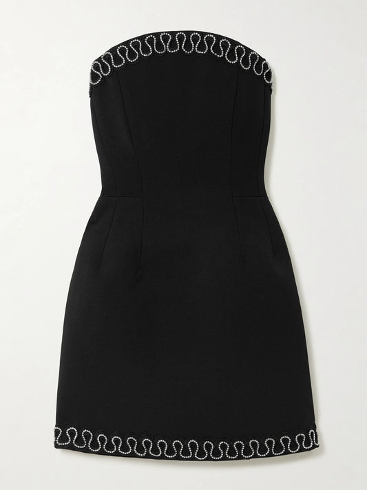 Image of Dresses. Product name - Nyx Strapless Crystal-embellished Crepe Mini Dress in Black colour by brand - Rebecca Vallance