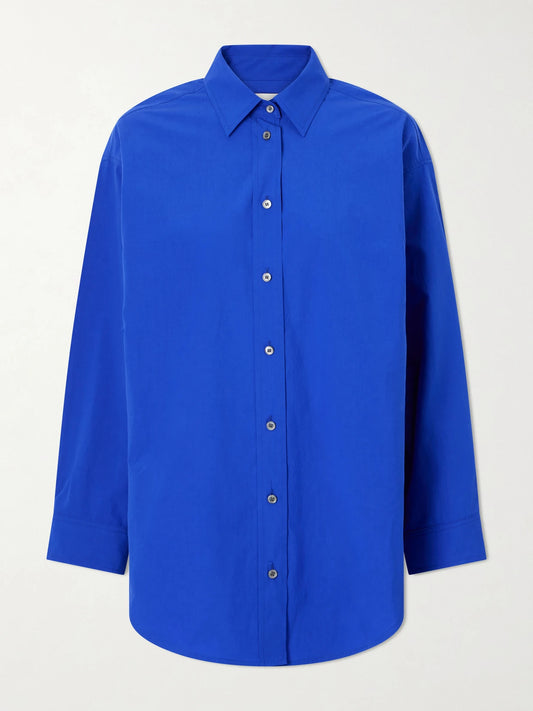 Image of a model wearing Tops. Product name - Sona Cotton-blend Shirt in Cobalt blue colour by brand - AGOLDE