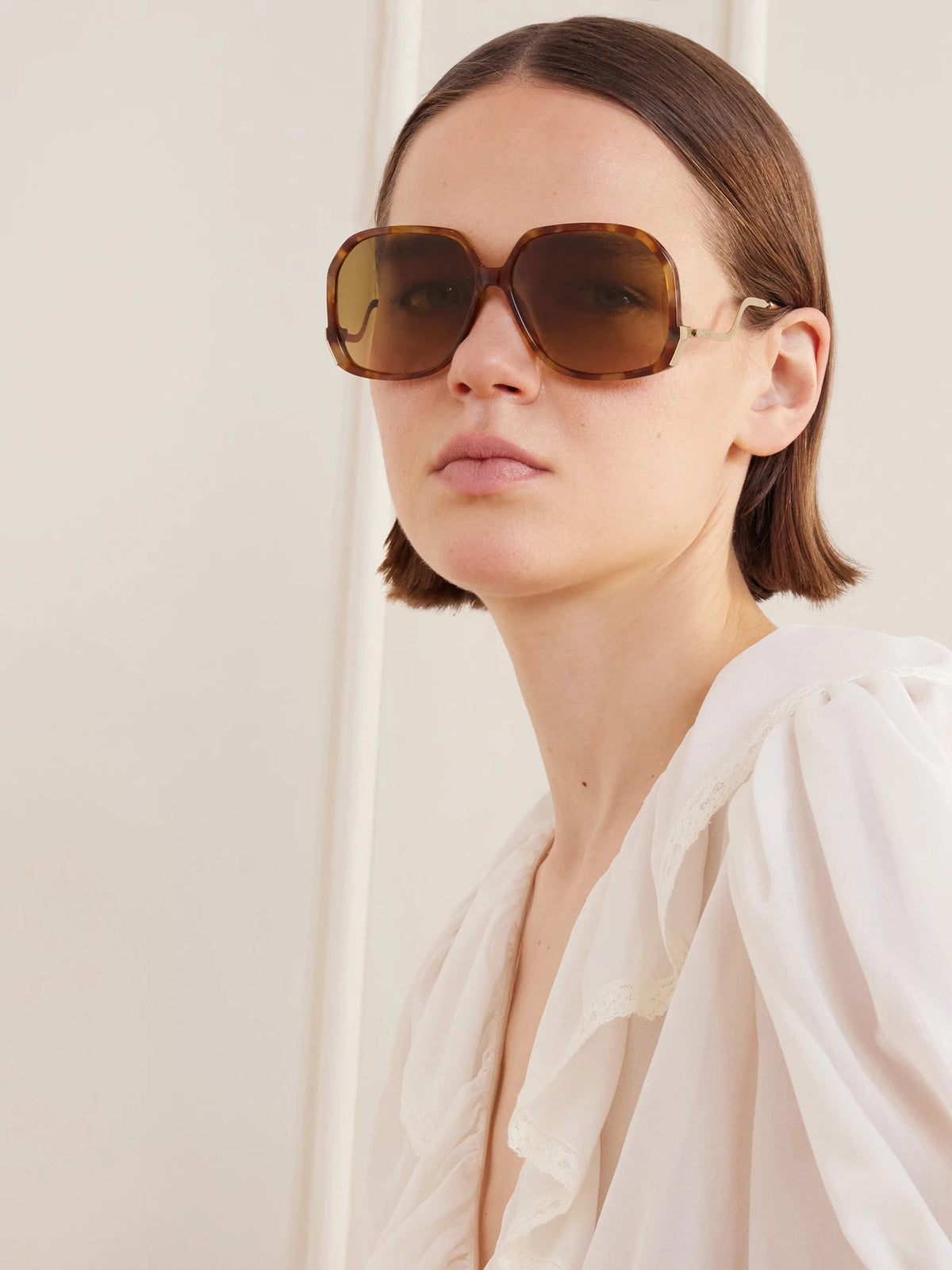 Image of Sunglasses. Product name - Squared-frame Acetate Sunglasses in Tortoiseshell colour by brand - Chloé