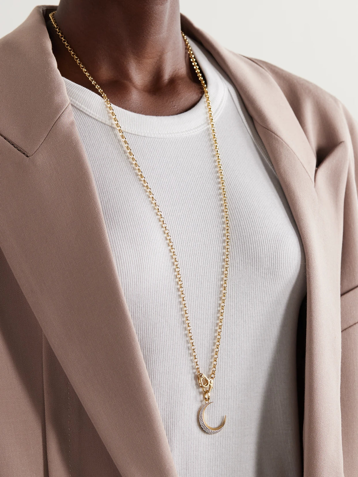 Image of Necklaces. Product name - Medium Belcher Sister Hook Crescent 18-karat Gold Diamond Necklace in Multi colour by brand - FoundRae