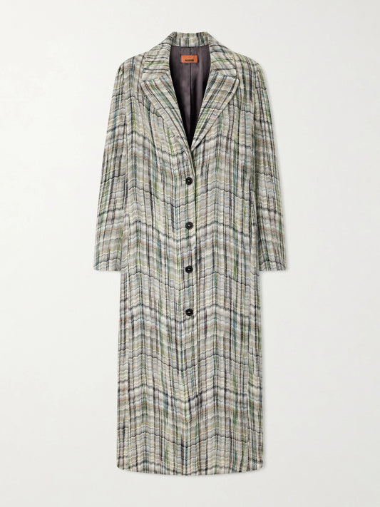 Image of Coats & Jackets. Product name - Striped Wool-blend Coat in Gray colour by brand - Missoni