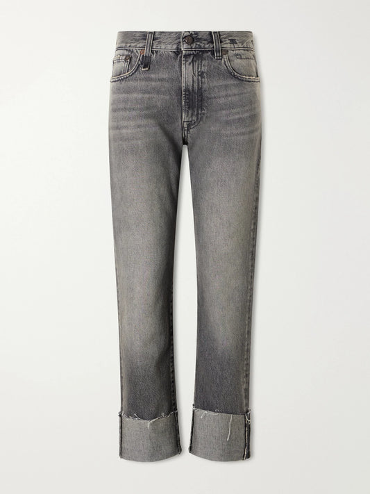 Image of Jeans. Product name - Romeo Cropped Mid-rise Flared Jeans in Dark denim colour by brand - R13