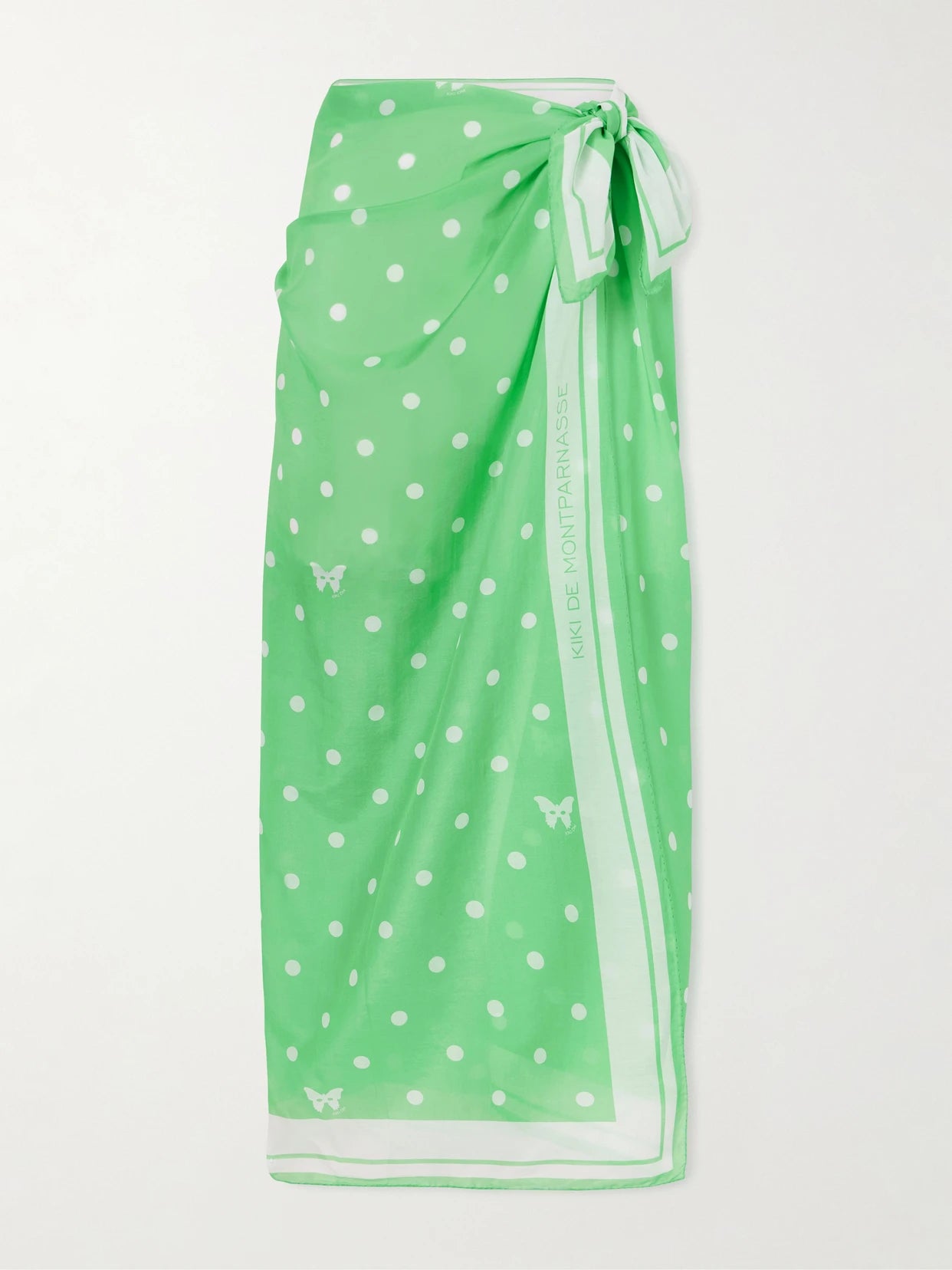 Image of Swimwear. Product name - Kiki Printed Cotton And Silk-blend Pareo in Green colour by brand - Kiki de Montparnasse