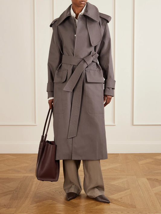 Image of Coats & Jackets. Product name - Philippa Belted Cotton Trench Coat in Taupe colour by brand - Victoria Beckham