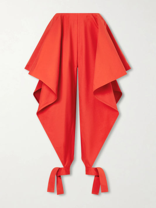 Paneled Ruffled Cotton-gabardine Wide-leg Pants