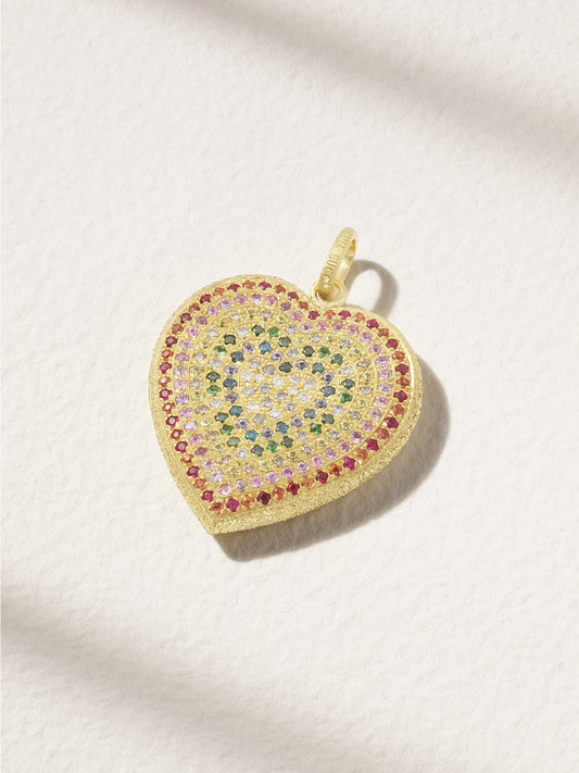 Rainbow Pavé Cuore 18-karat Gold Multi-stone Pendant