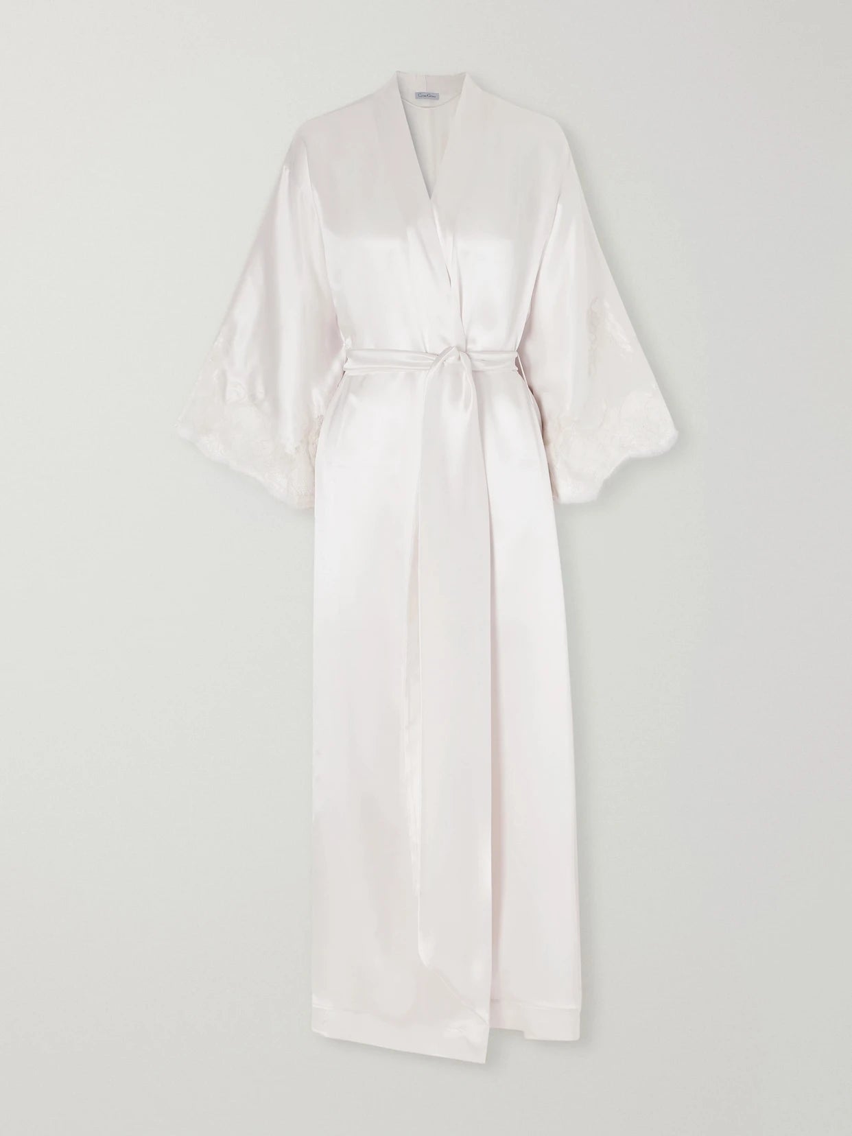 Belted Lace-trimmed Silk-satin Robe