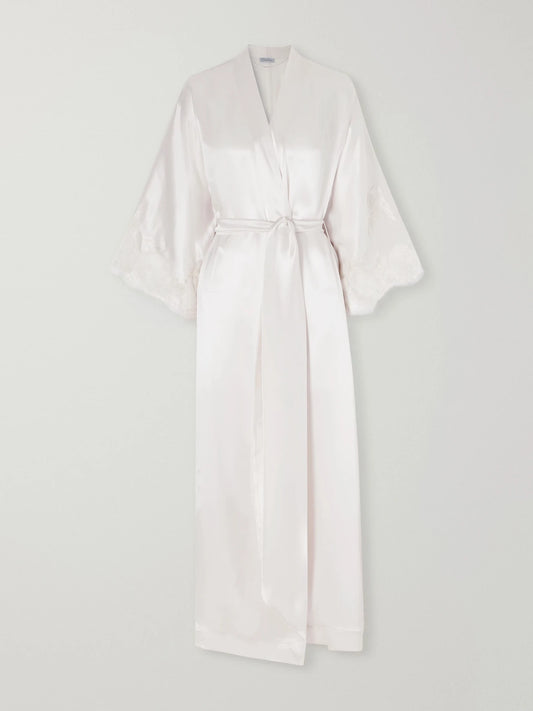 Belted Lace-trimmed Silk-satin Robe