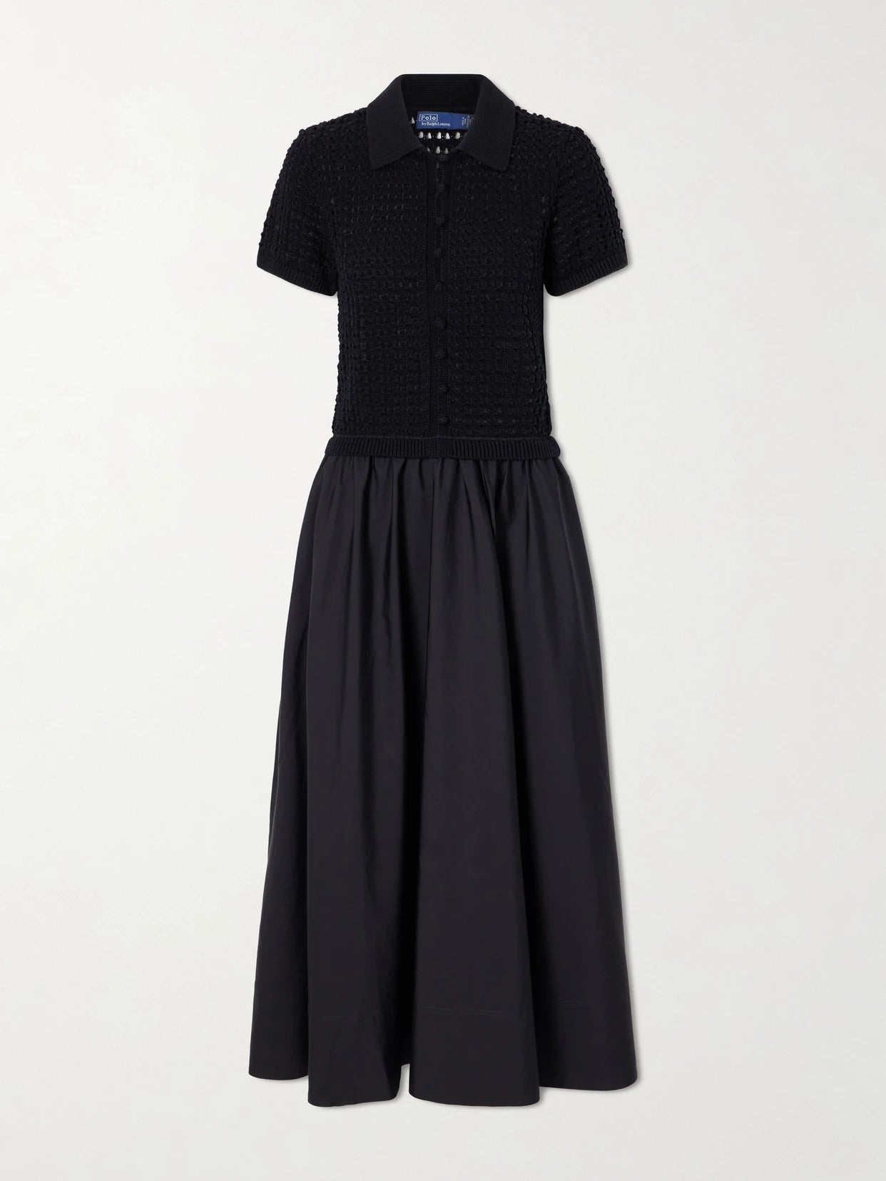 Image of Dresses. Product name - Crocheted Cotton-poplin Maxi Dress in Black colour by brand - Polo Ralph Lauren