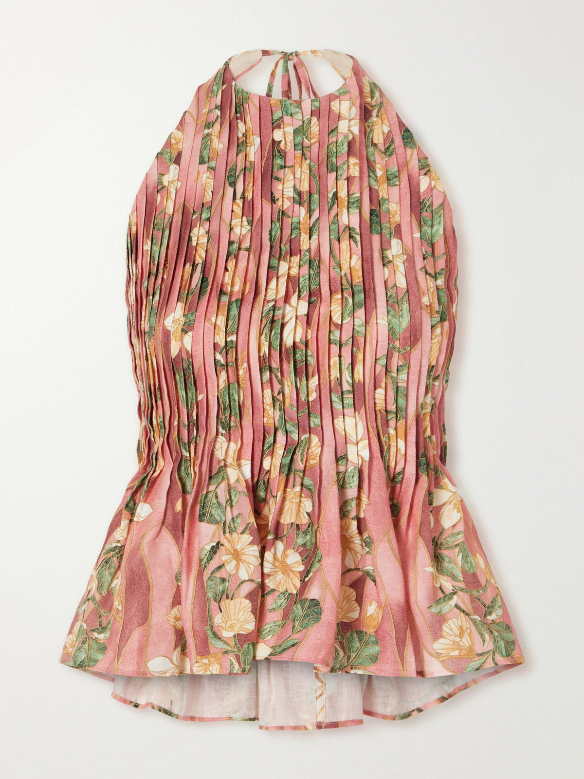Agua by Agua Bendita Caña Pleated Floral-print Linen-woven Halterneck Blouse
