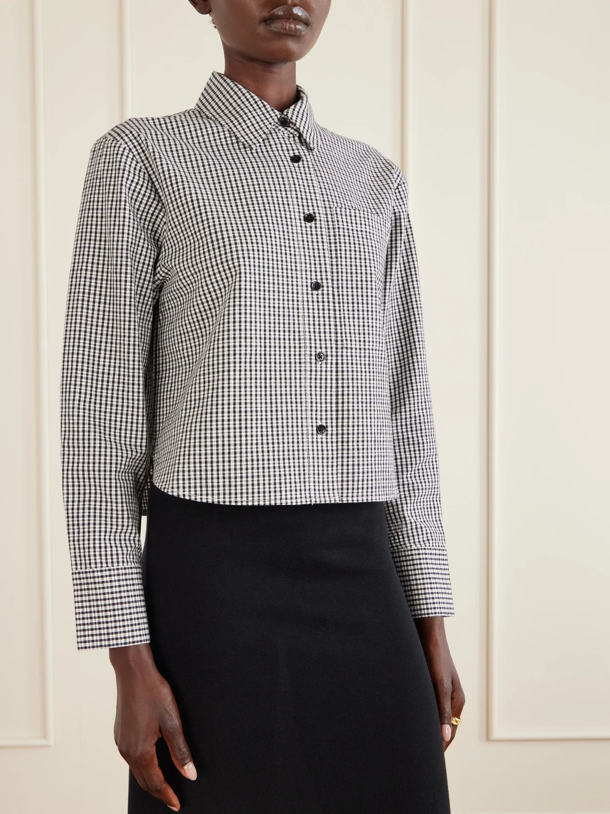 Olive Cropped Checked Cotton And Linen-blend Poplin Shirt