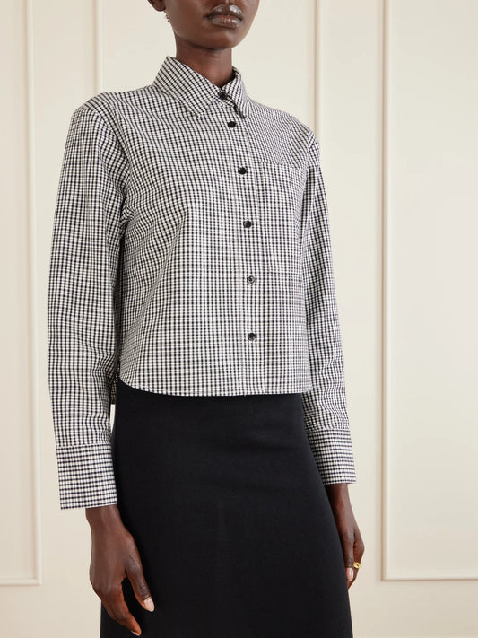 Olive Cropped Checked Cotton And Linen-blend Poplin Shirt