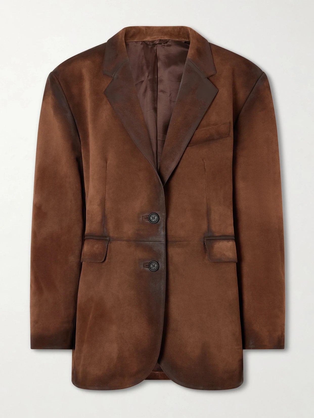 Image of Coats & Jackets. Product name - Distressed Suede Blazer in Brown colour by brand - Acne Studios