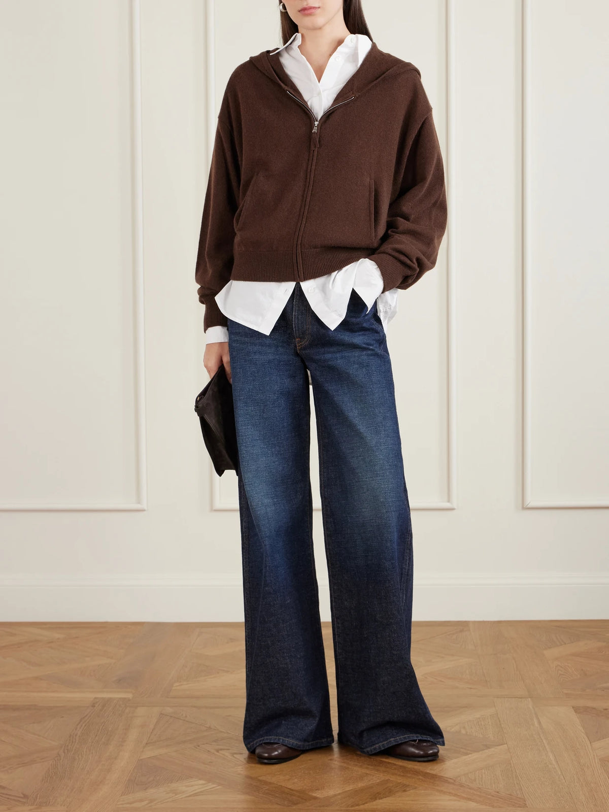 Image of Bags. Product name - Stowaway Suede Shoulder Bag in Chocolate colour by brand - Métier