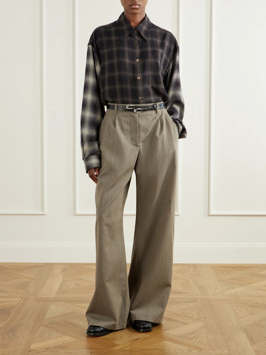 Image of a model wearing Tops. Product name - Favourite Checked Tencel Lyocell Shirt in Brown colour by brand - Our Legacy