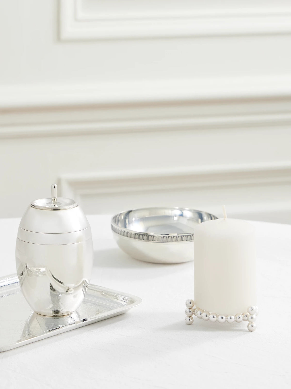 Image of Decor. Product name - Perles Silver-plated Candle Holder in Multi colour by brand - Christofle