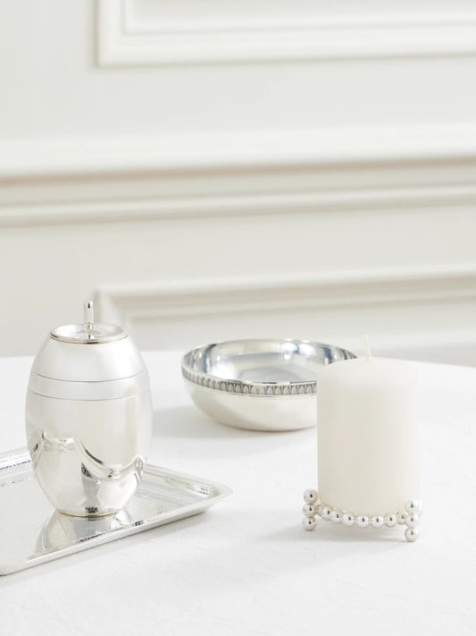Image of Decor. Product name - Perles Silver-plated Candle Holder in Multi colour by brand - Christofle