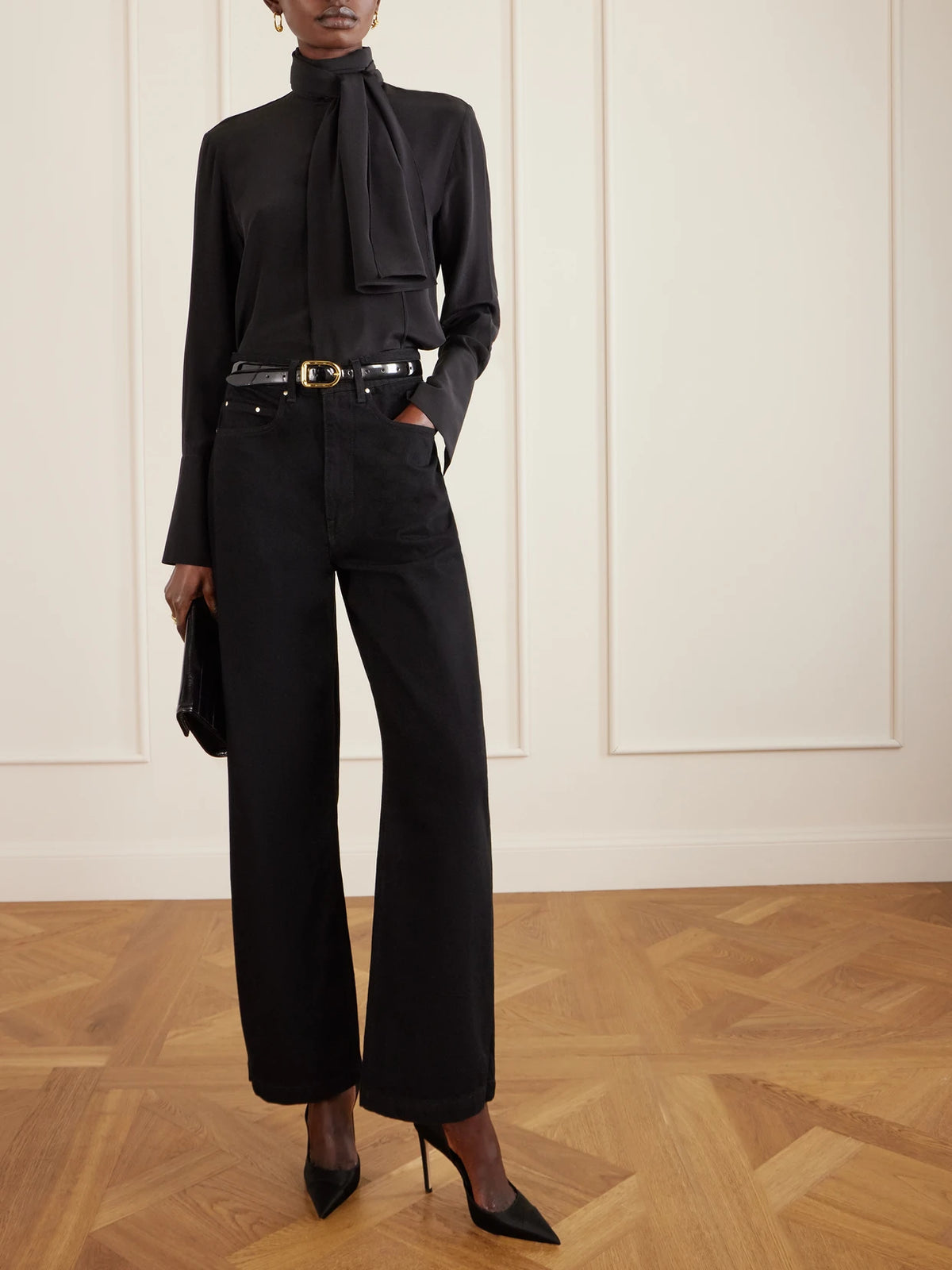 Image of Heels. Product name - Brigitte 100 Satin Pumps in Black colour by brand - Jimmy Choo
