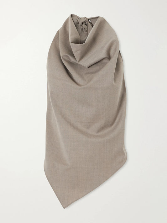 Image of a model wearing Tops. Product name - Backless Wool-blend Top in Taupe colour by brand - ST. AGNI