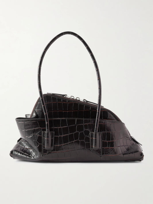 La Passeggiata Small Asymmetric Croc-effect Leather Tote