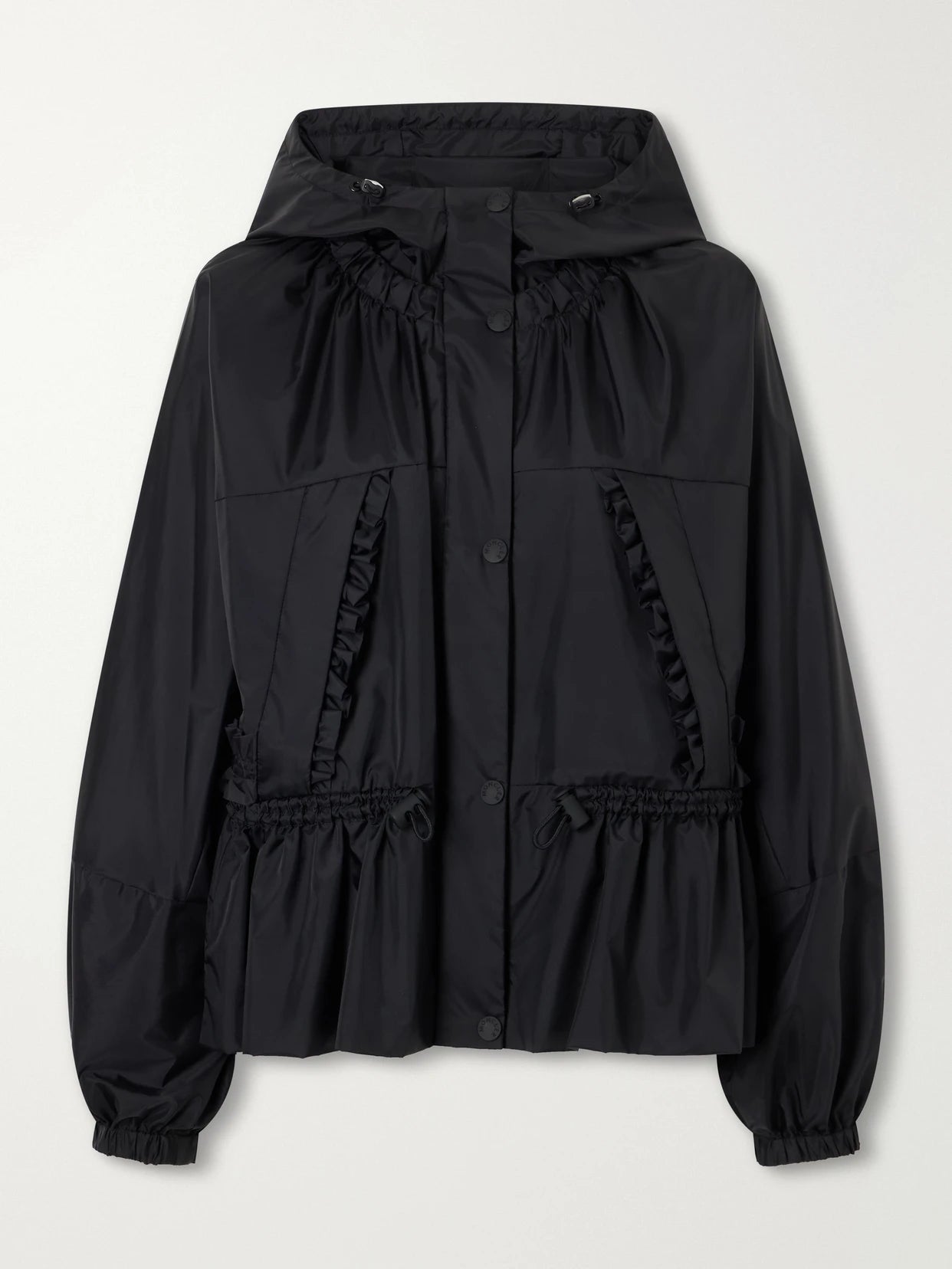 Image of Coats & Jackets. Product name - Imaginaire Ruffled Shell Jacket in Black colour by brand - Moncler