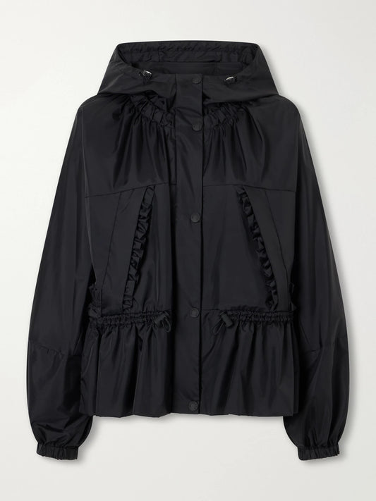 Image of Coats & Jackets. Product name - Imaginaire Ruffled Shell Jacket in Black colour by brand - Moncler