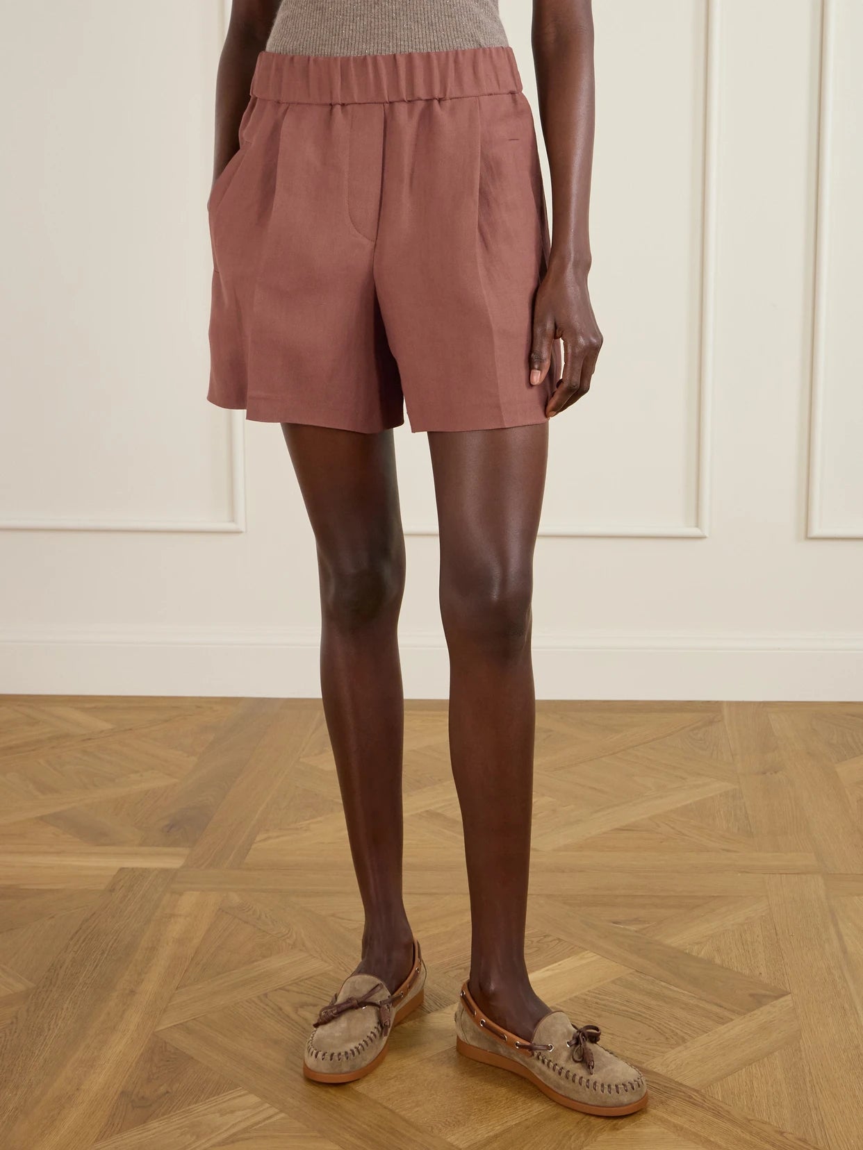 Pleated Twill Straight-leg Shorts