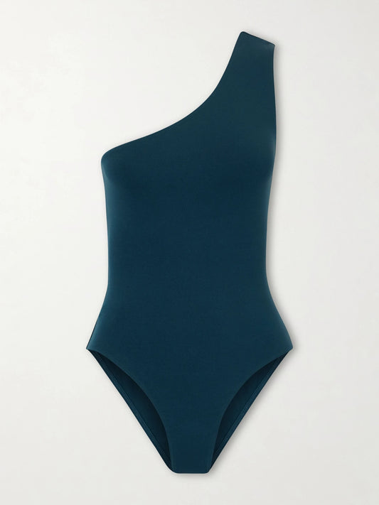 Image of Swimwear. Product name - Les Essentiels Effigie One-shoulder Swimsuit in Navy colour by brand - Eres
