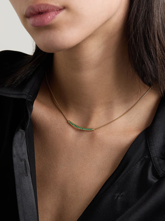 Image of Necklaces. Product name - Petite Pavé 18-karat Gold Emerald Necklace in Multi colour by brand - David Yurman