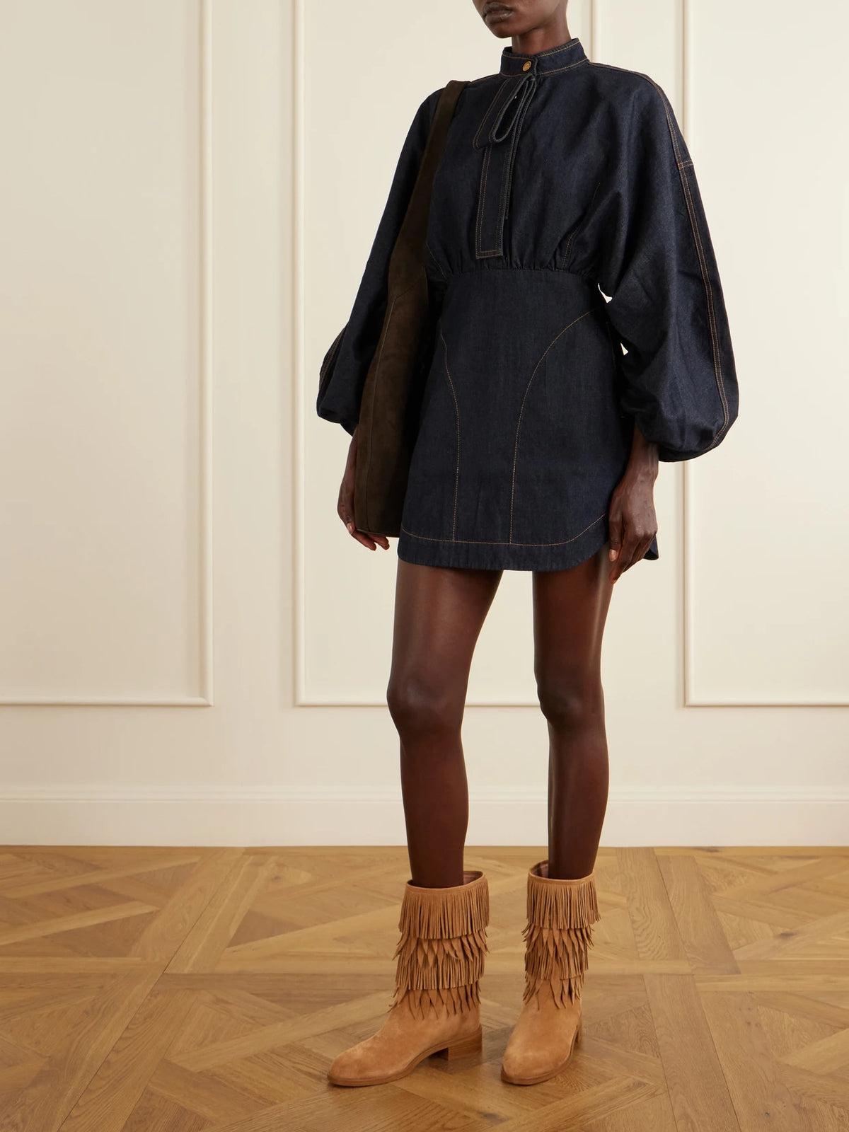 Image of Boots. Product name - Maverick 35 Fringed Suede Boots in Tan colour by brand - Aquazzura