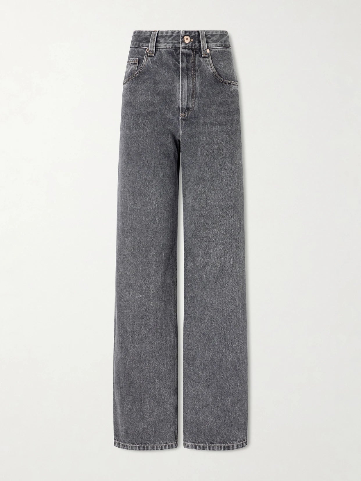 Image of Jeans. Product name - Cotton Mid-rise Wide-leg Jeans in Dark gray colour by brand - Brunello Cucinelli