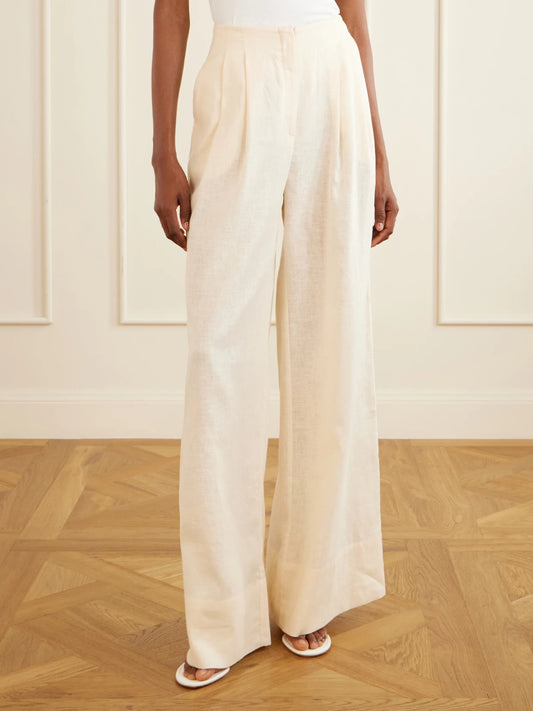 Ancestra Pleated Linen Wide-leg Pants