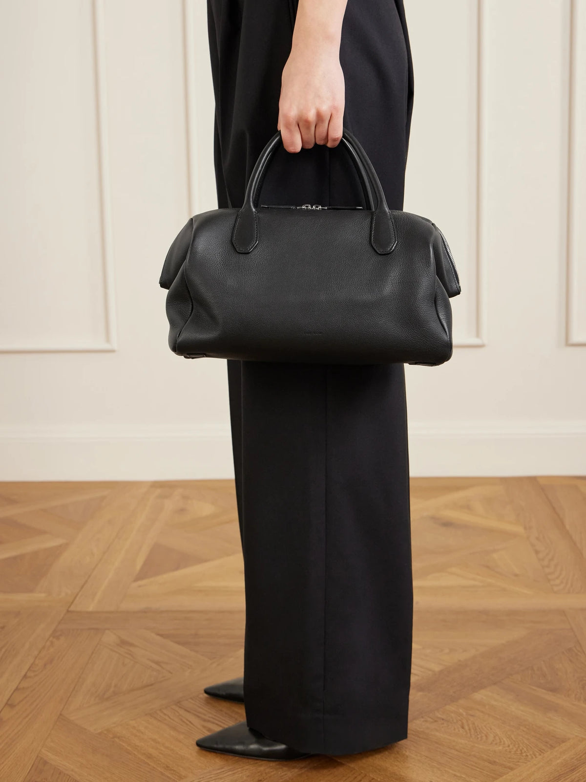 Image of Bags. Product name - Faye Textured-leather Tote in Black colour by brand - The Row