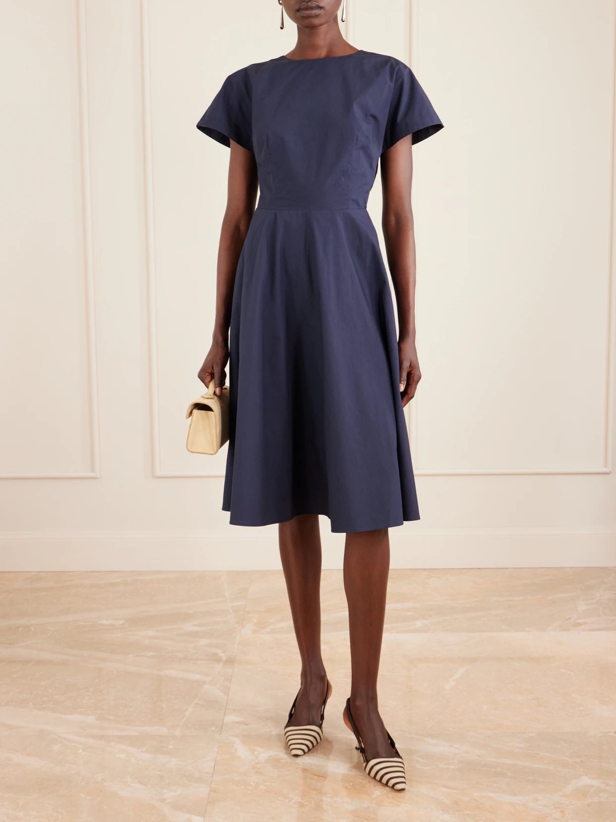 Image of Dresses. Product name - Buttercup Pleated Cotton-taffeta Midi Dress in Navy colour by brand - Rosie Assoulin