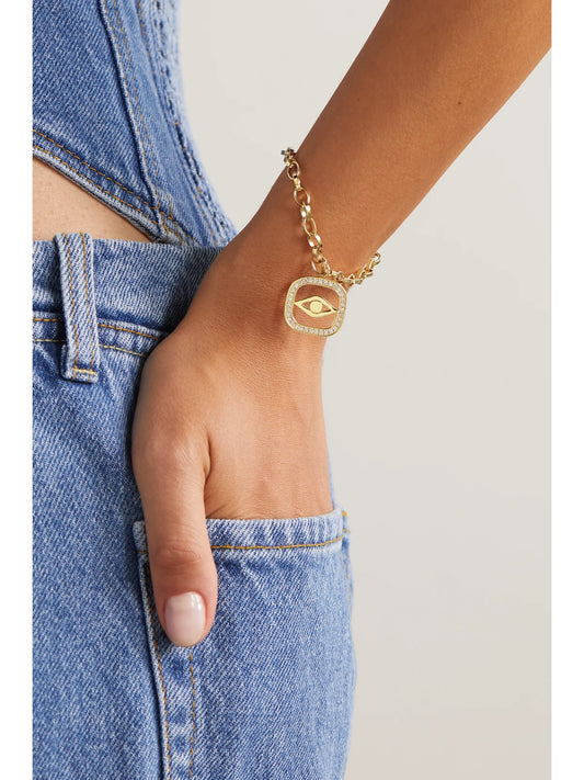 Image of Bracelets. Product name - 14-karat Gold Diamond Bracelet in Multi colour by brand - Sydney Evan