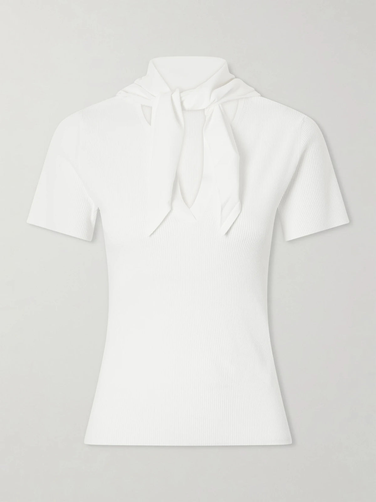 Tie-detailed Ribbed-knit T-shirt