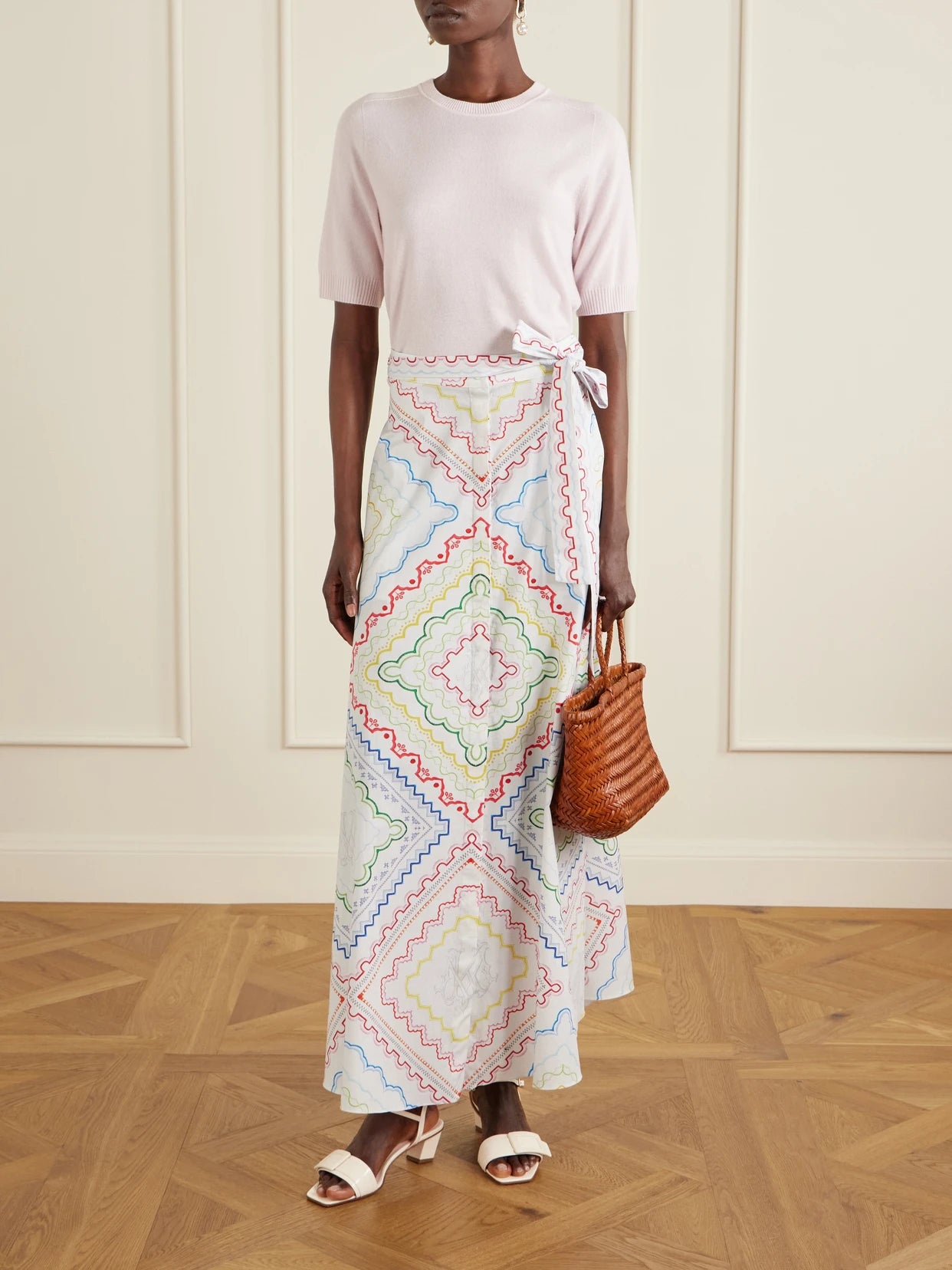 Image of Swimwear. Product name - Printed Cotton-blend Midi Coverup in White colour by brand - Mary Katrantzou