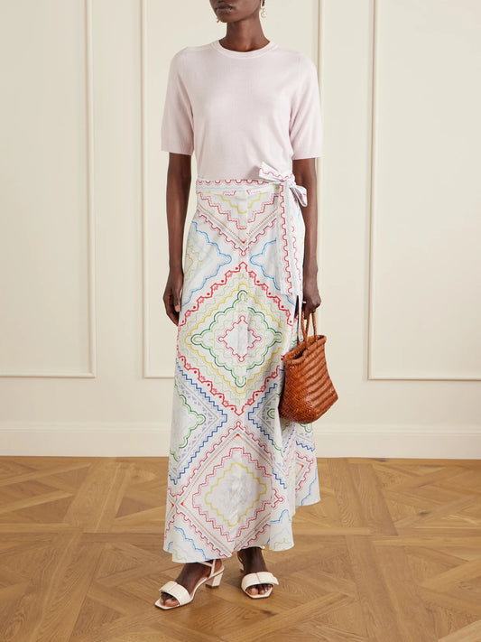 Image of Swimwear. Product name - Printed Cotton-blend Midi Coverup in White colour by brand - Mary Katrantzou